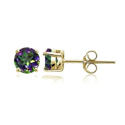 Yellow Gold Flashed Sterling Silver Green Mystic Topaz Stud Earrings 6mm • $17.52