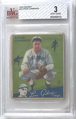 $499 • Buy 1934 Goudey  # 35  ERNIE LOMBARDI   * BVG *  3  Very Good   Baseball Card