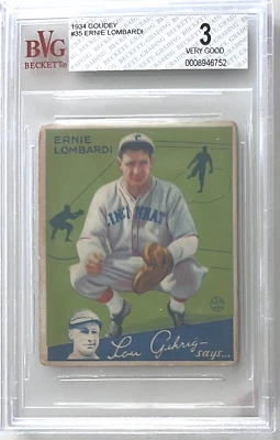 $499 • Buy 1934 Goudey  # 35  ERNIE LOMBARDI   * BVG *  3  Very Good   Baseball Card