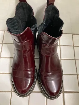 Zara Burgundy “Doc”Patent Leather Chelsea Ankle Boots Womens Size 36.  US Size 6 • $22