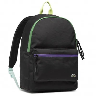 Lacoste Neocroc Colored Accent Canvas Backpack NH3478-G86 NOIR SERINGAT CERFEUIL • £74.75