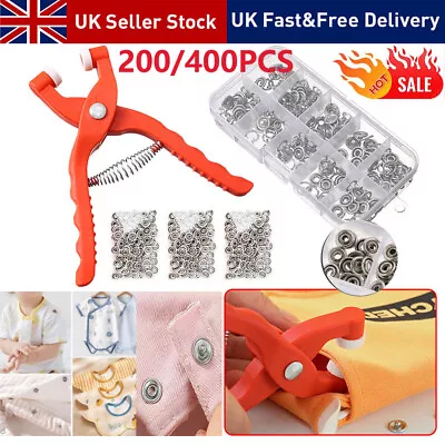 200/400PC Snap Fasteners Set Metal Snap Buttons With Fastener Pliers Tool Kits • £2.99
