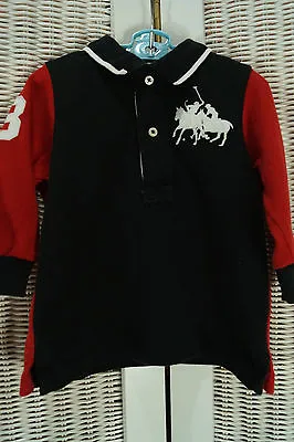 POLO RALPH LAUREN Vintage Kids’ Shirt 9 Mos. Dual Match Big Pony  3  Black Red • £15.95