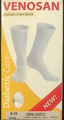 VENOSAN 8-15 MmHg Crew Length Diabetic Compression Socks Unisex Medium White • $14.95