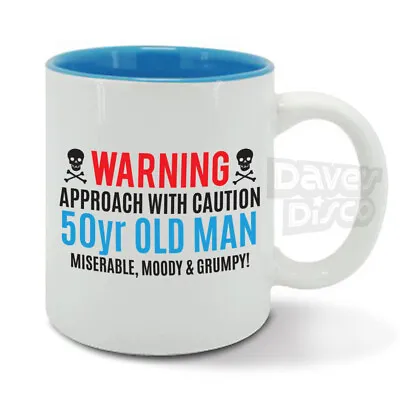 WARNING 50 - 59 Year Old Man Mug Cup Mr Grumpy Moody Funny Dad Men Birthday Gift • £12.95