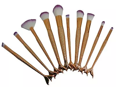 10 Piece Mermaid Tail Brush Set Professional Fiber Makeup Brush Multi Task Go... • $19