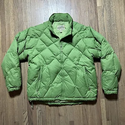 Cabelas Premier Goose Down Jacket Men’s SZ L GREEN Quilted Puffer Outdoors 650 • $62.99