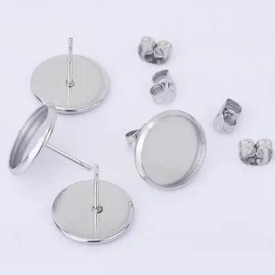 Bezel Earrings Blank With Earnuts Base Setting Stud Blanks Earring Posts 30pcs • £4.92