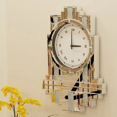 Large Glamorous Crystal Crush Diamond Wall Clock Beveled Glass Mirror Fireplace  • $105.90