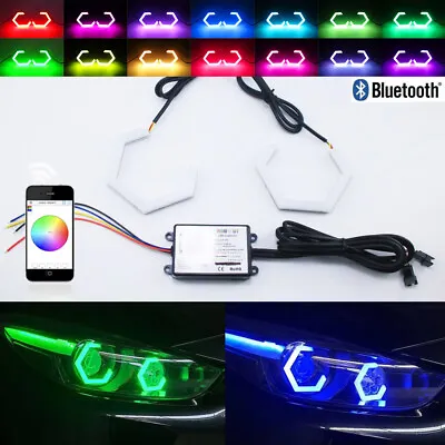 RGB Hex Halo Ring 70 80 86 90mm Angel Eye Tuning Bluetooth APP Car Projector DRL • $52.99