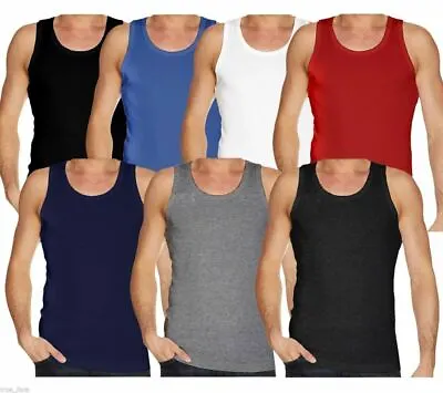 Mens Plain Vest 100% Cotton Tank Top Summer Gym Sleeveless T Shirt  • £5.99