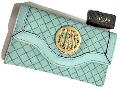 GUESS Wilderson Woven Small Satchel Crossbody Bag & Wilderson Aqua Snap Wallet • $54.95