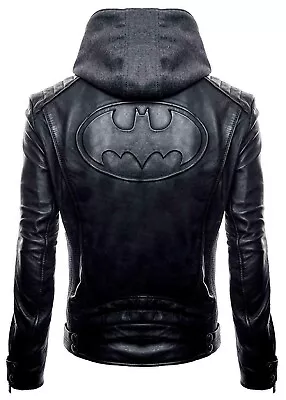 Men's Black Batman Leather Jacket | Arkham Bruce Wayne Bat Logo Jacket • $93.99