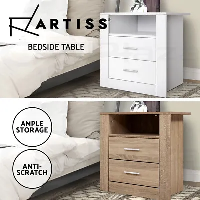 Artiss Bedside Table Drawers Storage Cabinet Shelf Side End Table White Wooden • $69.95