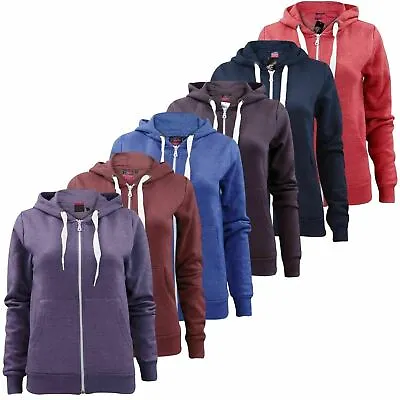 Ladies Girls Plain Zip Up Hoodie Sweatshirt Women Fleece Hooded Jacket Top • £5.99