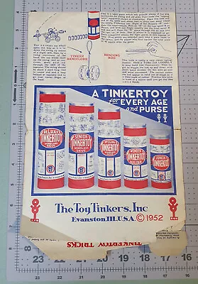 VTG 1952 TinkerToys Insert Tricks And Ideas Advertisement Windlass Graphics L686 • $6.99