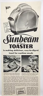1943 Sunbeam Toaster Pops Up Wartime Meals Vintage Print Ad Man Cave Art Deco • $10.88