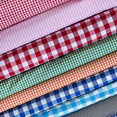 Polycotton Fabric Gingham Check Material Dress Craft Uniform Checked 1  1/4  1/8 • £4.50
