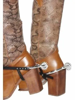 Spurs - Cowboy Fancy Dress Western Wild Costume Accessory Boot Silver Mens • £9.72