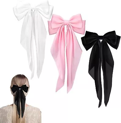 Large Satin Bow Hair Pin Barrette Hair Clip Ribbon For Women Girl Hair Accessory • £3.99