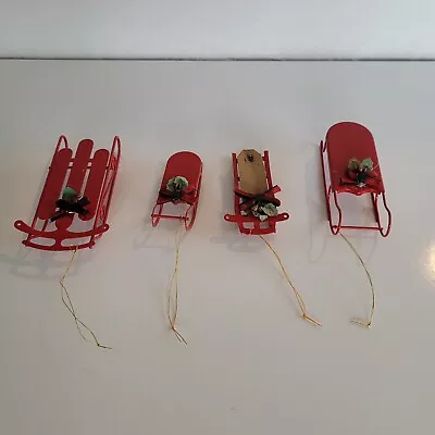 Vintage Miniature Red Metal Sleds Dollhouse Decor Lot Of 4 • $22.50