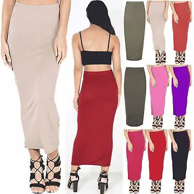 Womens Bodycon Stretchy Ladies Wiggle Pencil Tube Long Line Office Midi Skirt • £3.49