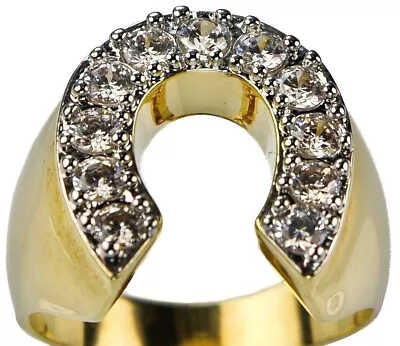 Horseshoe Ring Radiant CZ Mens 18K Yellow Gold Overlay Size 13 T63 • $19.36