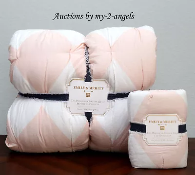 Pottery Barn PB Teen EMILY & MERITT HARLEQUIN PINTUCK Twin Quilt + Std Sham PINK • $139.95