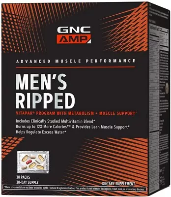 GNC AMP Men's Ripped Vitapak Program With Metabolism + Muscle Support - 30 Pack • $49.50