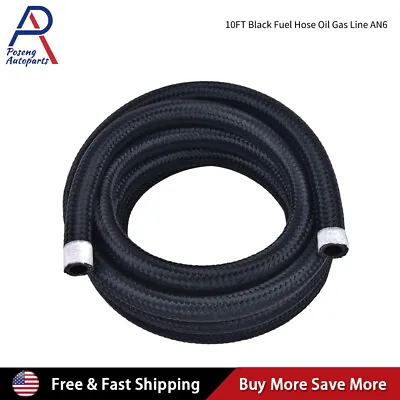 AN6 6AN 3/8  Fuel Line Hose Braided Nylon Stainless Steel Oil Gas CPE 10FT Black • $15.99