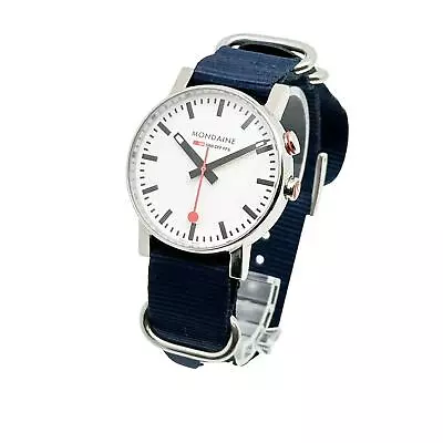 Mondaine EVO Alarm Steel White Dial Blue Nylon Quartz Watch A468.30352.11SND • $429