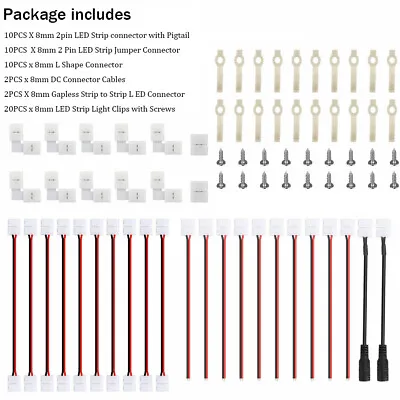 8mm 2Pin Connector Cable Accessories Kit 54PCS For 2835 8mm Single LED Strip • £11.52