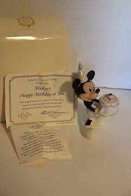 LENOX Disney Mickey Mouse W/ Birthday Cake Rhinestone Topping Porcelain Figurine • $29.99