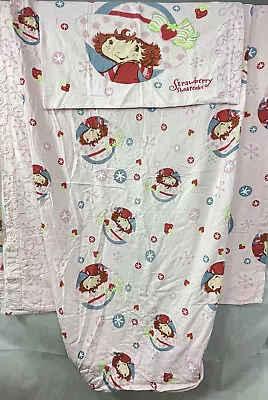 Vintage Strawberry Shortcake Twin Bed Sheet Set Fitted Flat Pillowcase BN1 • $28.99