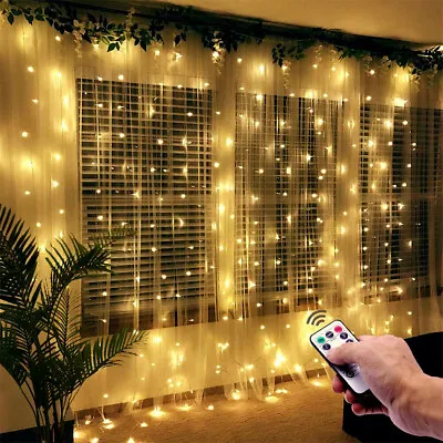 £7.96 • Buy 300 LED Curtain Fairy Lights USB String Hanging Wall Lights Wedding Party Remote