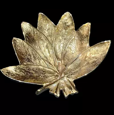 Vintage Brass Trinket Dish Sage Leaves - Virginia Metal Crafters 1960 5.5 X4.5  • $24.95