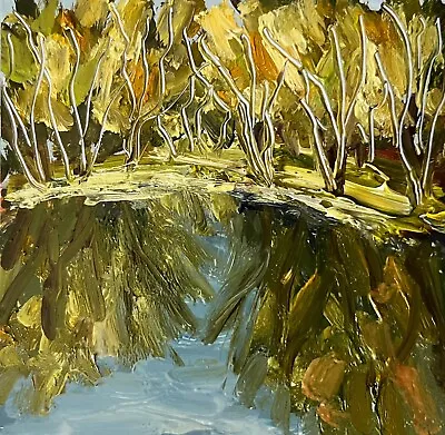 Oak Grove Lake Original Oil Painting Oak Trees  Reflection Art Gift From Ukraine • $26.04
