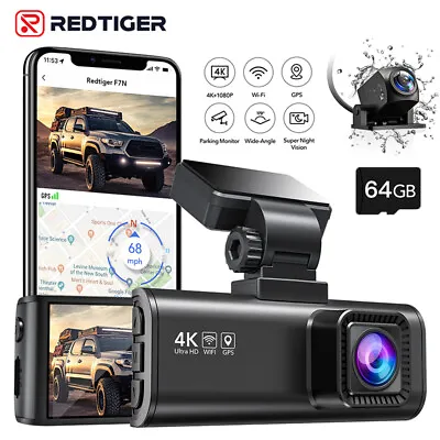 REDTIGER F7N 4K Dual Dash Camera For CarsFront And Rear Dash Cam With SD Card • $85.99