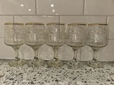 Vintage Painted/Frosted Sherry Cordial Wine Glasses W/ Gold Rim Set Of 5 • $7.50