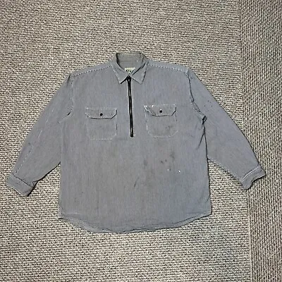 Vintage Key Imperial Work Shirt Mens XL 1/2 Zip Hickory Stripe Railroad • $25.47