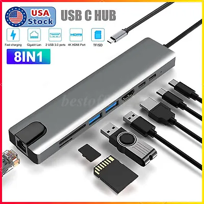 8 In 1 Type-C HUB HDMI USB Multiport Card Reader Adapter Laptop Docking Station • $15.35