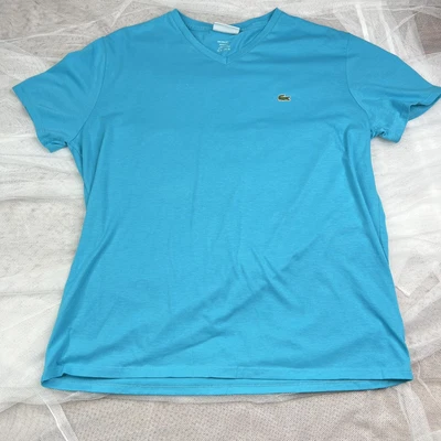 $11 • Buy Lacoste Light Blue V Neck Shirt Mens Fr 6 US XL Reg Fit Short Sleeve Pima Cotton