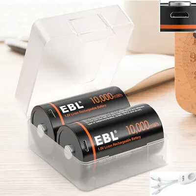 2x EBL USB Rechargeable D Size Batteries Li-ion 1.5Volt D Cell W/ USB Cable • $25.99