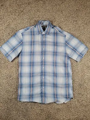 Cubavera Men’s Plaid Linen Button Blue Short Sleeve Casual Shirt Size Small A3 • $11.99