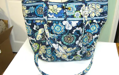 Vera Bradley VERA Toggle Tote LARGE Shoulder Bag MOD FLORAL BLUE 16 X 14 X 5 GUC • $25.99