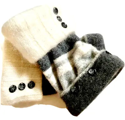 $33.49 • Buy Fingerless Gloves Gray Ivory Angora Wool Xl Extra-large Mittens Striped Women's