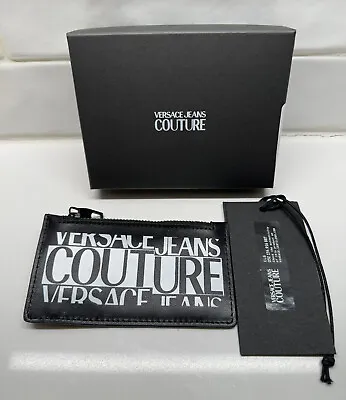 NEW Versace Jeans Couture Macro Logo Zip Wallet Black White FREE Shipping • $48.99