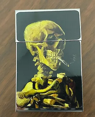 Smoking Skull Gogh Themed Metallic Silver Flip Top 100'S Cigarette Case • $13.95