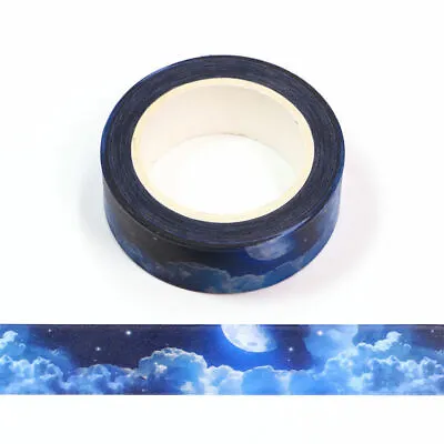 $5.50 • Buy Washi Tape Night Sky Blue Moon Clouds Stars Nightscape 15mm X 10m