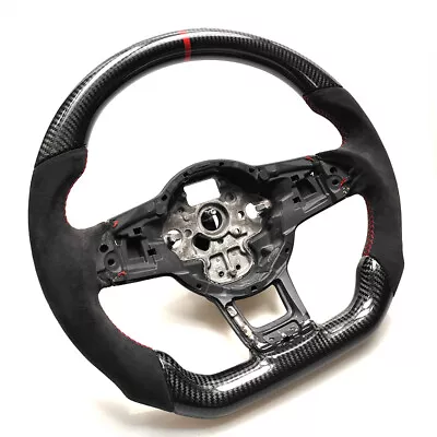 REAL CARBON FIBER Steering Wheel FOR Volkswagen GOLF MK7 GTI RED STRIPE W/suede • $298.35